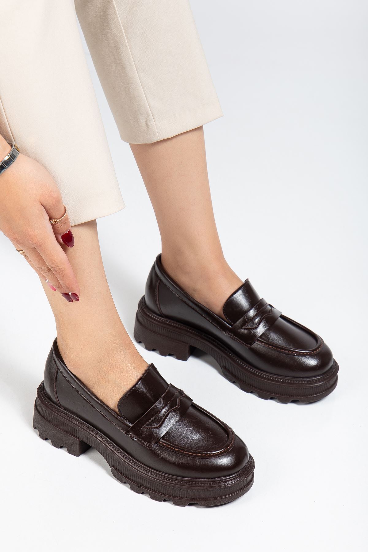 746-759 Kahve Yanki Yüksek Tabanlı Loafer Ayakkabı