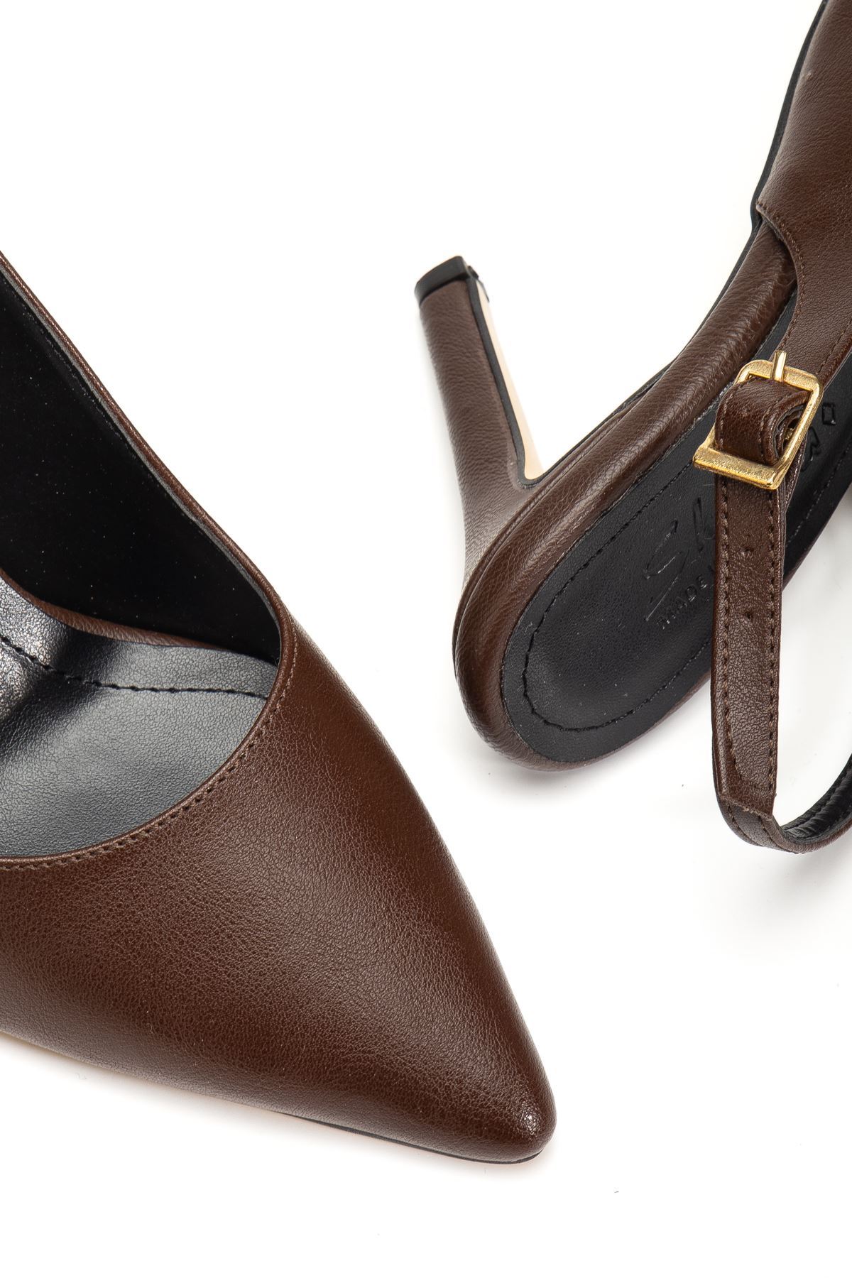 ST-1153 Kahve Günlük Arkası Açık 9 cm Topuklu Kadın Ayakkabı