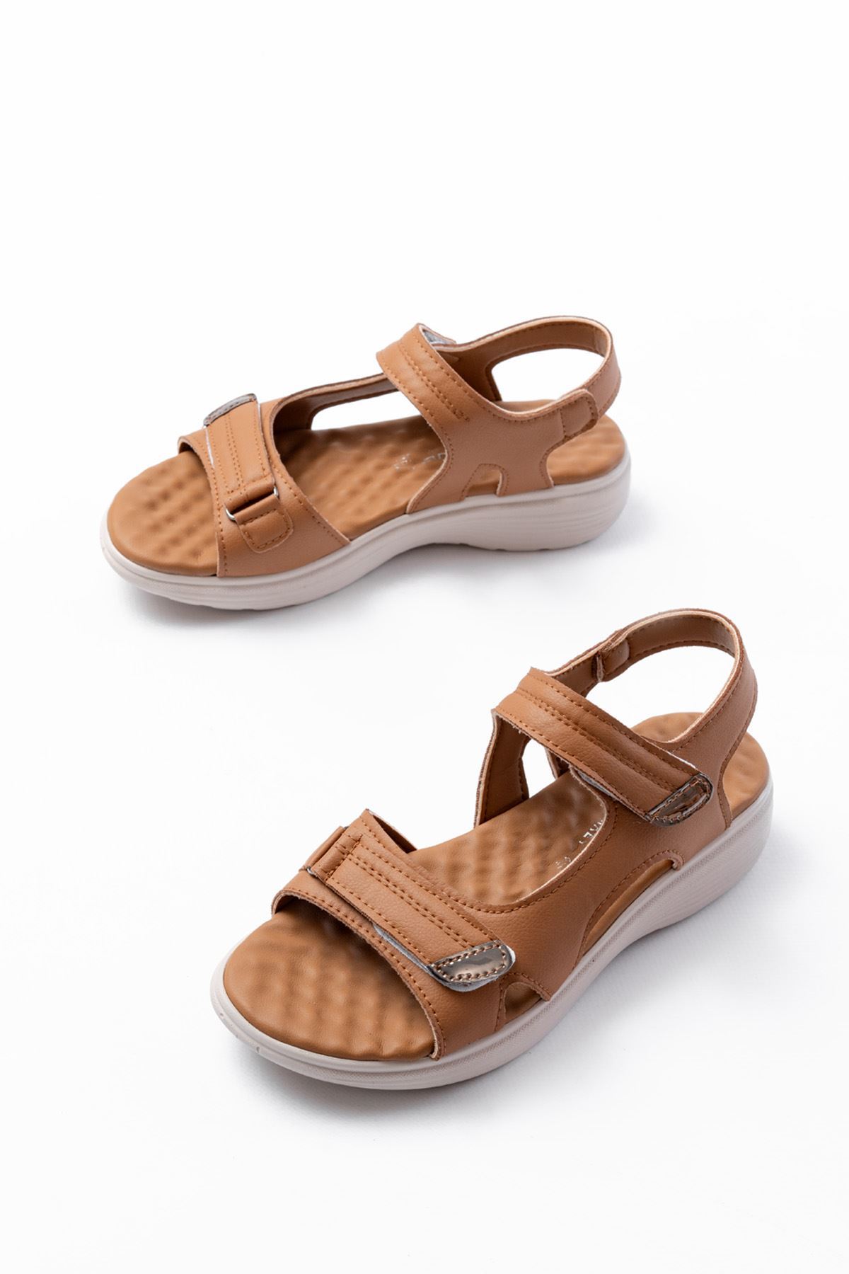 DM-363  Taba Baret Cırtlı Dikişli Günlük Kadın Sandalet