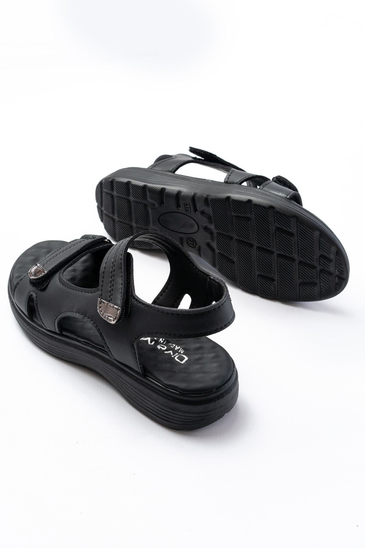DM-363  Siyah Baret Cırtlı Dikişli Günlük Kadın Sandalet