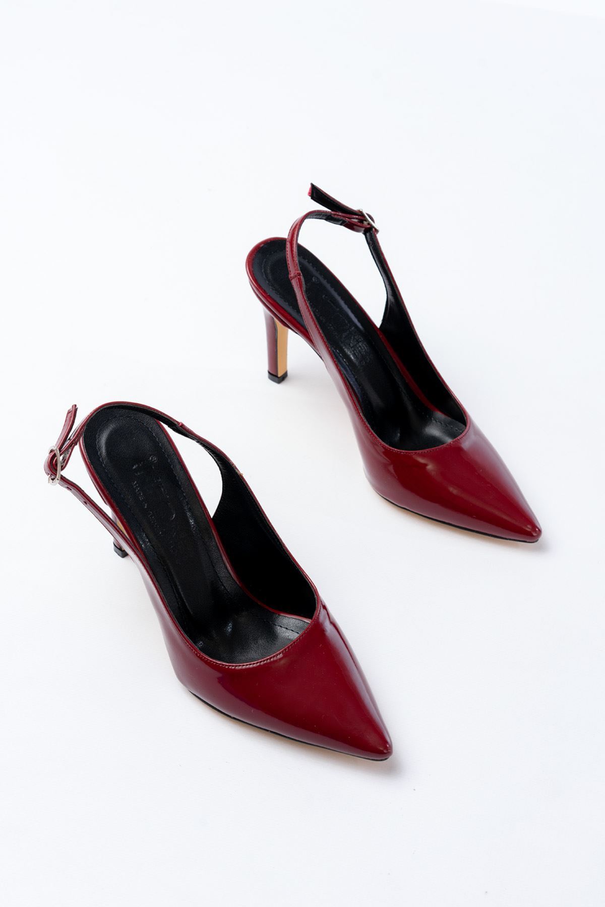 ST-1153 Bordo Rugan Günlük Arkası Açık 9 cm Topuklu Kadın Ayakkabı