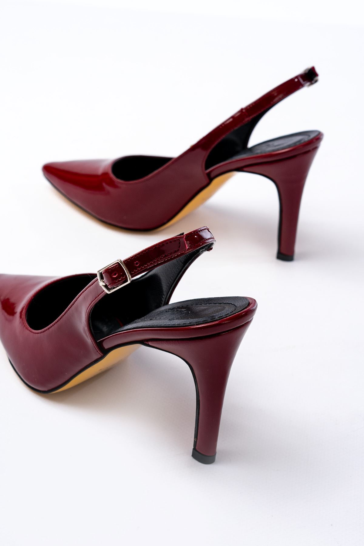 ST-1153 Bordo Rugan Günlük Arkası Açık 9 cm Topuklu Kadın Ayakkabı