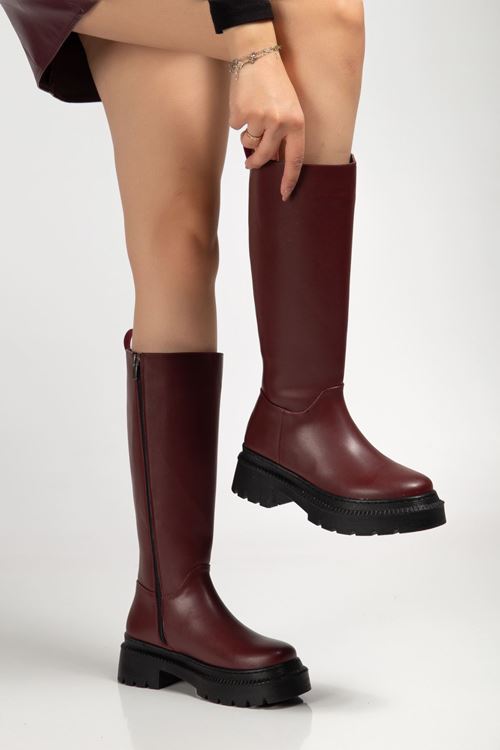 236-340 Bordo Fermuarlı Günlük Kadın Çizme