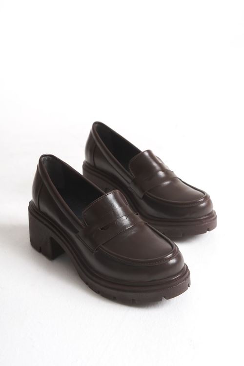K-706 Kahve Kırışık Rugan Yüksek Tabanlı Loafer Ayakkabı