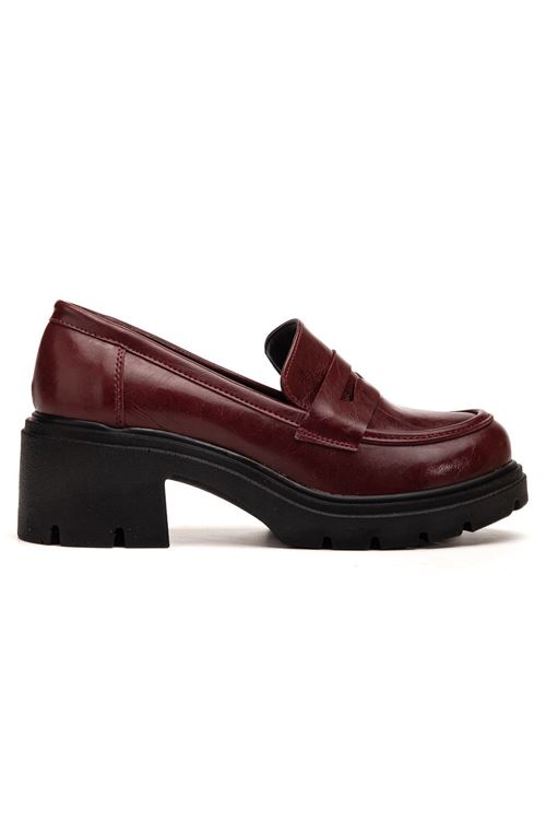 K-706 Bordo Kırışık Rugan Yüksek Tabanlı Loafer Ayakkabı