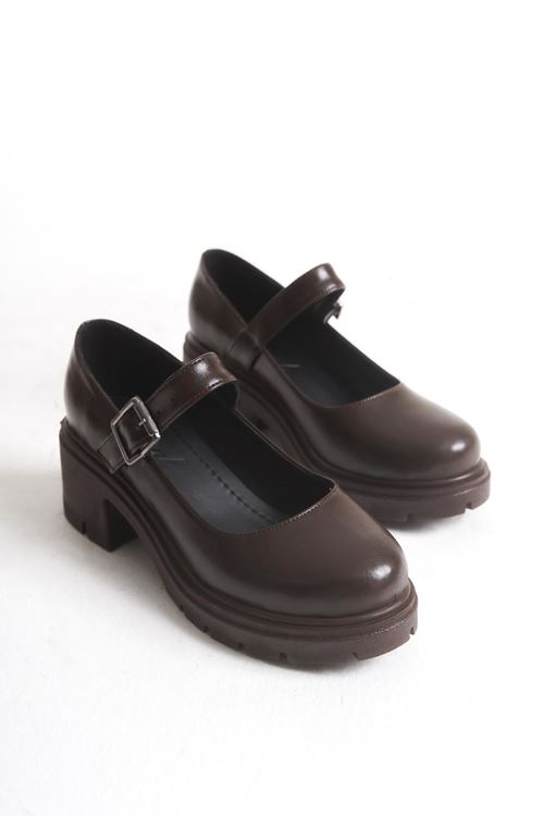 K-708 Kahve Kırışık Rugan Tokalı Yüksek Tabanlı Loafer Ayakkabı