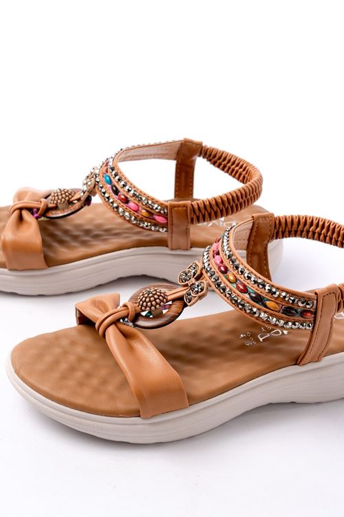 DM-608 Taba Taşlı Arka Lastikli Günlük Kadın Sandalet