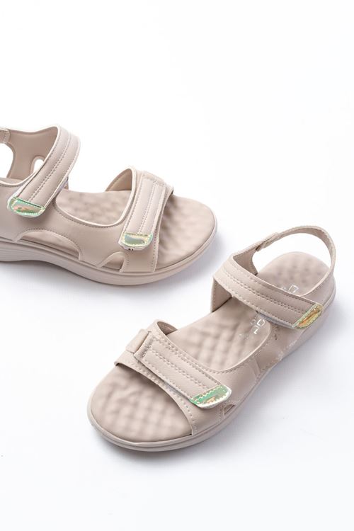 DM-363  Bej Baret Cırtlı Dikişli Günlük Kadın Sandalet