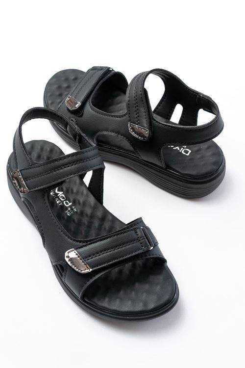 DM-363  Siyah Baret Cırtlı Dikişli Günlük Kadın Sandalet