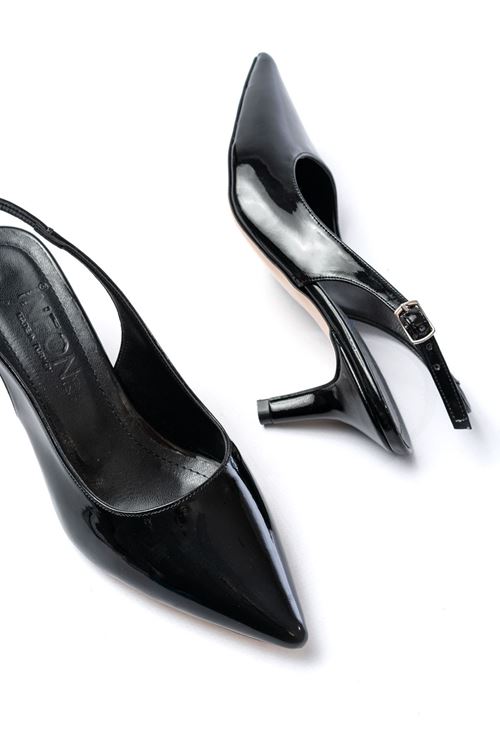 ST-1152 Siyah Rugan Günlük 7 cm Topuklu Kadın Ayakkabı