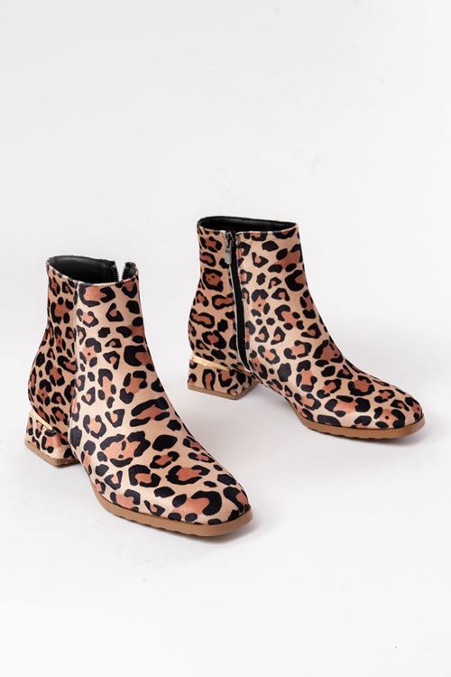 RM-500 Leopar Topuklu Fermuarlı Günlük Kadın Bot