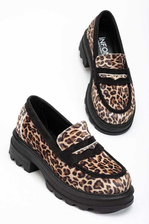 746-759 Leopar Günlük Yüksek Tabanlı Loafer Ayakkabı