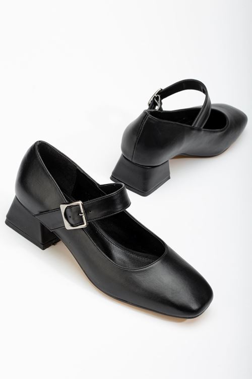 ST-006 Siyah Günlük 4 cm Topuklu Bayan Ayakkabı