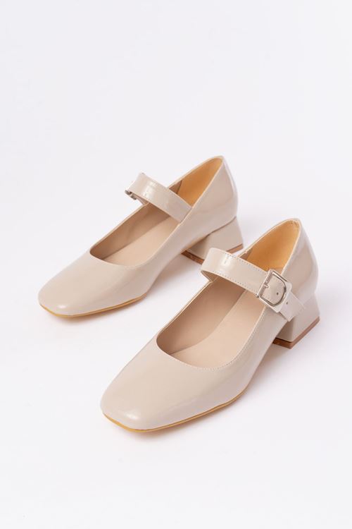 ST-006 Bej Rugan Günlük 4 cm Topuklu Bayan Ayakkabı