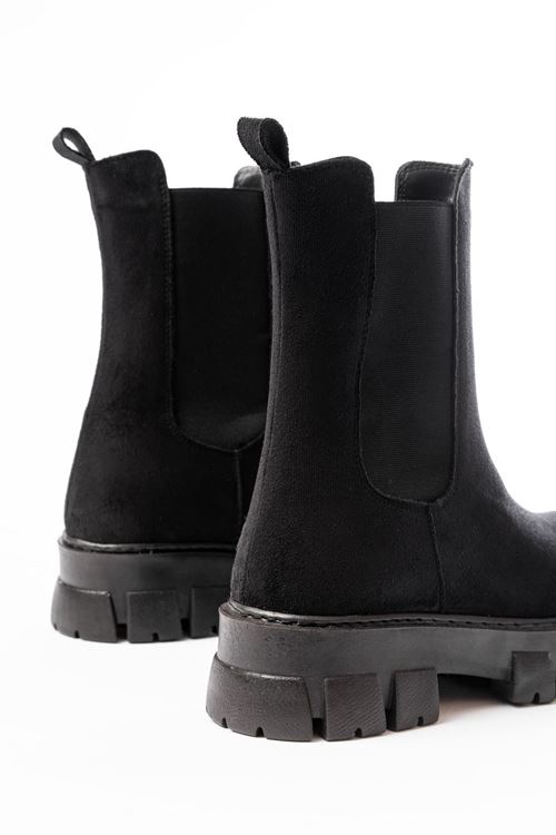 FZ-299 Siyah Süet Yüksek Tabanlı Lastikli Günlük Kadın Bot