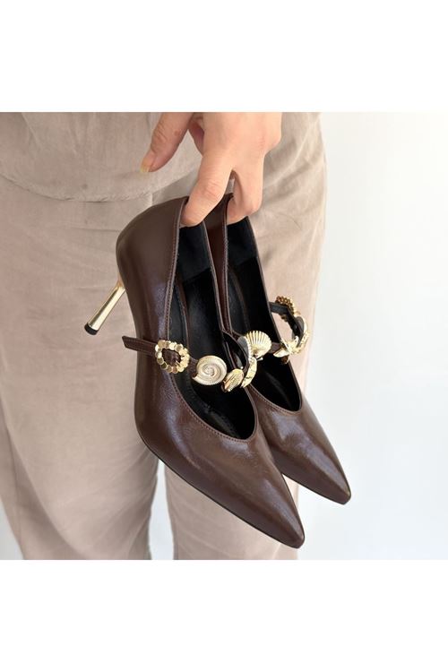 Conne Kahverengi Cilt Stiletto Ayakkabı