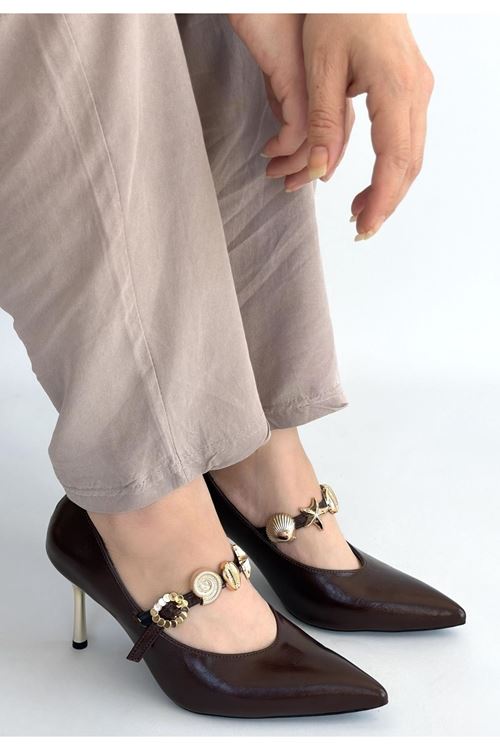 Conne Kahverengi Cilt Stiletto Ayakkabı