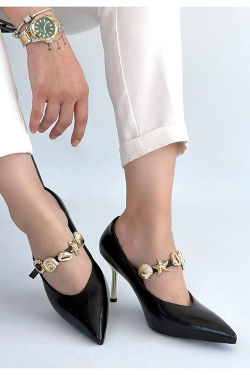Conne Siyah Cilt Stiletto Ayakkabı