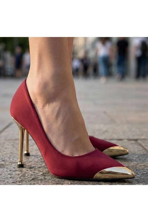 Norji Bordo Saten Stiletto Ayakkabı