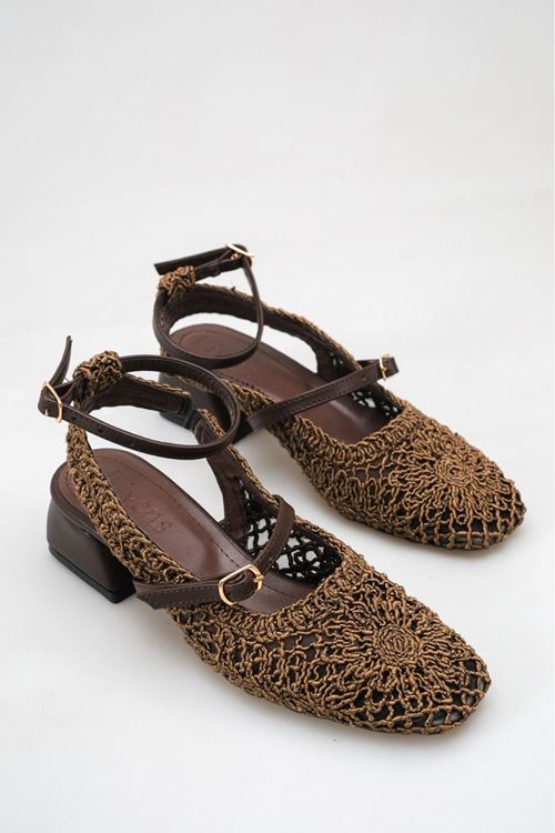 Tonji Kahverengi Triko Topuklu Ayakkabı