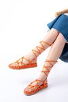 1001-1001 Orange Bilekten Bağcıklı Kadın Sandalet
