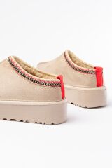 NDR-2888 Bej Süet İçi Kürklü Kışlık Kapalı Burun Kadın Günlük Terlik