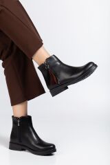 165-205 Siyah Cilt Yaprak Desenli Fermuarlı Günlük Kadın Bot