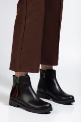 165-205 Siyah Cilt Yaprak Desenli Fermuarlı Günlük Kadın Bot