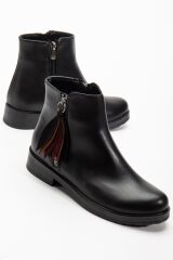 165-205 Siyah Cilt Yaprak Desenli Fermuarlı Günlük Kadın Bot