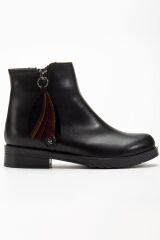 165-205 Siyah Cilt Yaprak Desenli Fermuarlı Günlük Kadın Bot