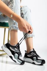 SP-172-2 Siyah Gri Bağcıklı Kadın Spor Ayakkabı