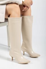 SYT-2025 Bej Kırışık Rugan Günlük Kadın Çizme