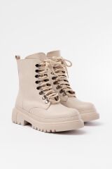 812-2121 Bej Bağcıklı Fermuarlı Günlük Kadın Bot