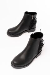 165-209 Siyah Arka Bağcık Aksesuarlı Fermuarlı Günlük Kadın Bot