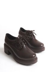 K-707 Kahve Kırışık Rugan Yüksek Tabanlı Bağcıklı  Loafer Ayakkabı