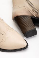 117 Bej Kovboy Dikiş Detaylı Fermuarlı  Yüksek Topuklu Günlük Kadın Bot