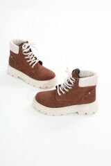 LMÇ-2045 Kahverengi Süet Bağcıklı Kalın Taban Kadın Günlük Bot