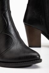 117 Siyah Kovboy Dikiş Detaylı Fermuarlı  Yüksek Topuklu Günlük Kadın Bot