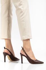 ST-1153 Kahve Günlük Arkası Açık 9 cm Topuklu Kadın Ayakkabı