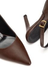 ST-1153 Kahve Günlük Arkası Açık 9 cm Topuklu Kadın Ayakkabı