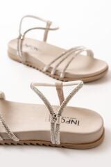 1001-1100 Bej Gümüş Taşlı Günlük Kadın Sandalet