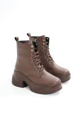 FZ-2550 Kahverengi Yüksek Tabanlı Bağcıklı Fermuarlı Günlük Kadın Bot