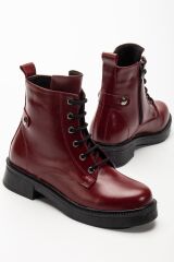 02-2003 Bordo Kırışık Rugan Bağcıklı Fermuarlı Günlük Kadın Bot
