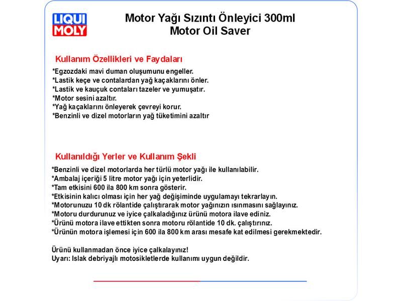 MOTOR YAĞ SIZINTI ÖNLEYİCİ 300ml STOP OIL LOSS