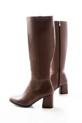 RS-2432 Kahverengi Topuklu Fermuarlı Günlük Kadın Çizme