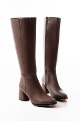 RS-2432 Kahverengi Topuklu Fermuarlı Günlük Kadın Çizme