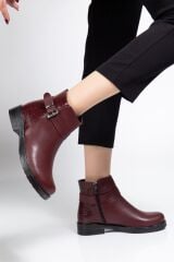 165-204/1 Bordo Kroko Toka Aksesuarlı Fermuarlı Günlük Kadın Bot