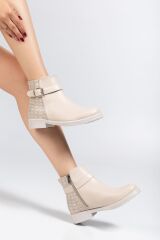 165-204/1 Bej Kroko Toka Aksesuarlı Fermuarlı Günlük Kadın Bot