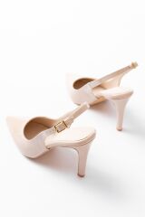 ST-1153 Bej Rugan Günlük Arkası Açık 9 cm Topuklu Kadın Ayakkabı