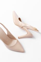 ST-1153 Bej Rugan Günlük Arkası Açık 9 cm Topuklu Kadın Ayakkabı